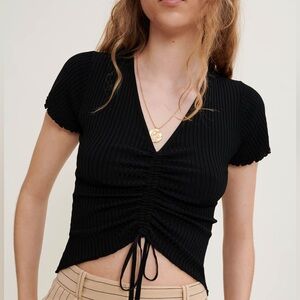 Maje Black Short Sleeve Milino Ruched Drawstring Top Small
